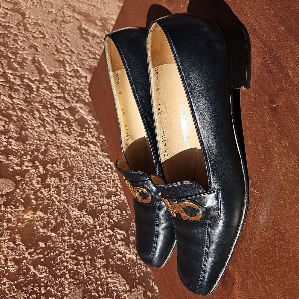 Salvatore Ferragamo Gancini Navy Leather Loafers Size 8 - Picture 7 of 14